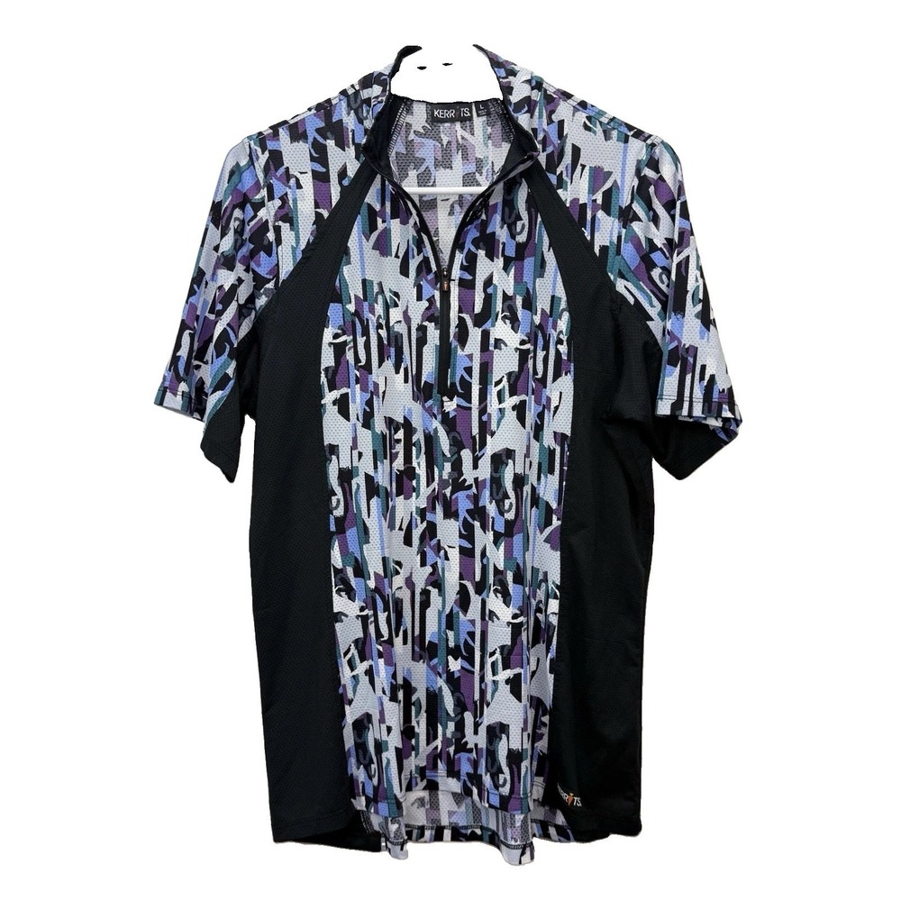 Kerrits Balance Ice Fil Short Sleeve 1/4 Zip Horse Print Shirt Size LARGE